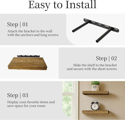 BGMG Floating Wood Shelves - Rustic Wall-Mounted Set of 2 for Bathroom, Living Room, Kitchen | 12x6.7x1.25 Inch - Walnut Color