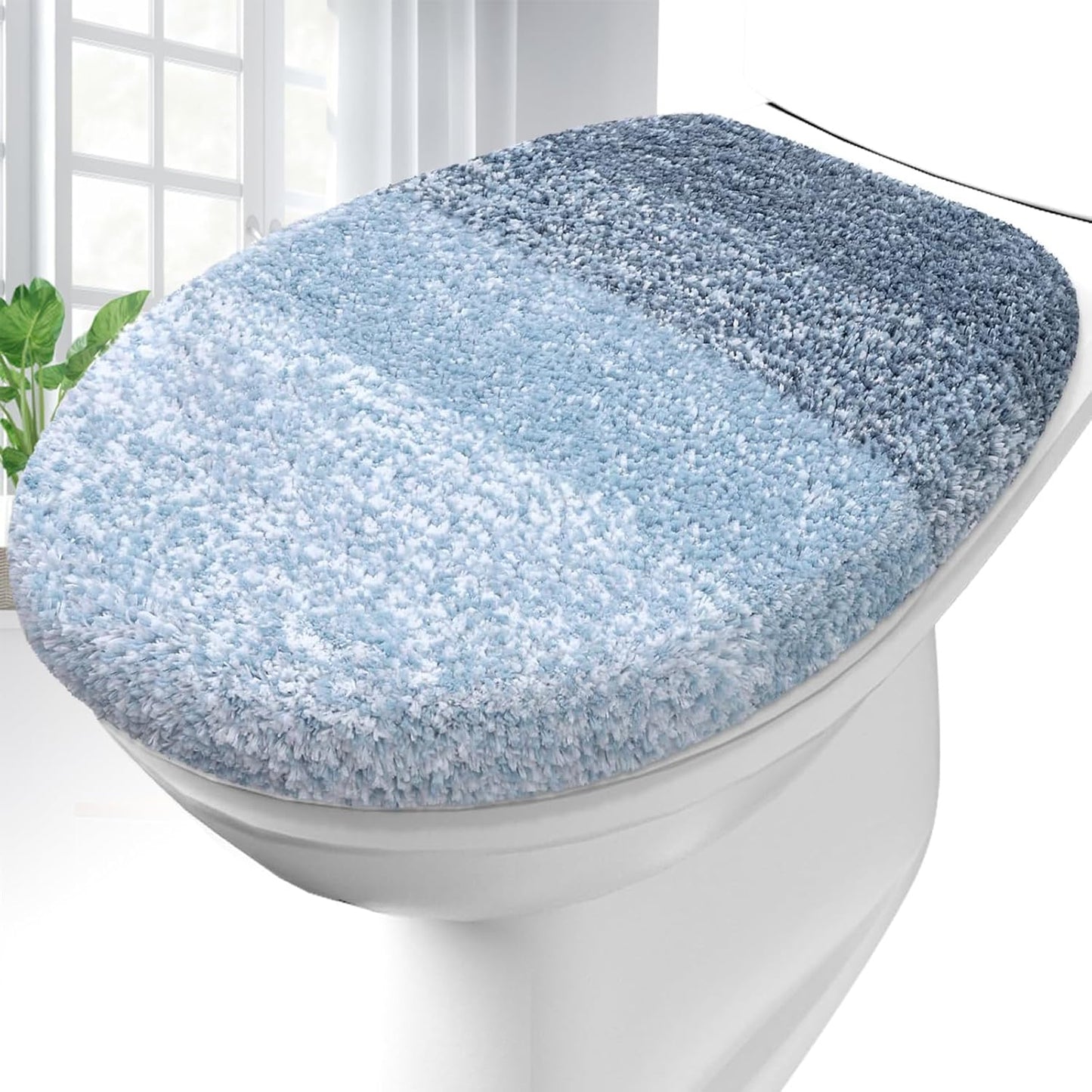 OLANLY Soft Microfiber Toilet Lid Cover - Machine Washable, Non-Slip Rubber Backing, Blue, 17.5x15