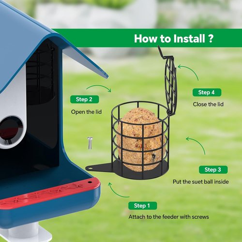 Bird Buddy Metal Suet Ball Holder - Durable Weatherproof Feeder for Smart Bird Feeder with Camera