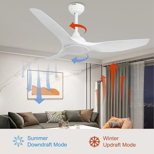 52-Inch Modern Ceiling Fan - Quiet DC Motor with Light & Remote Control | White Finish for Bedroom & Living Room