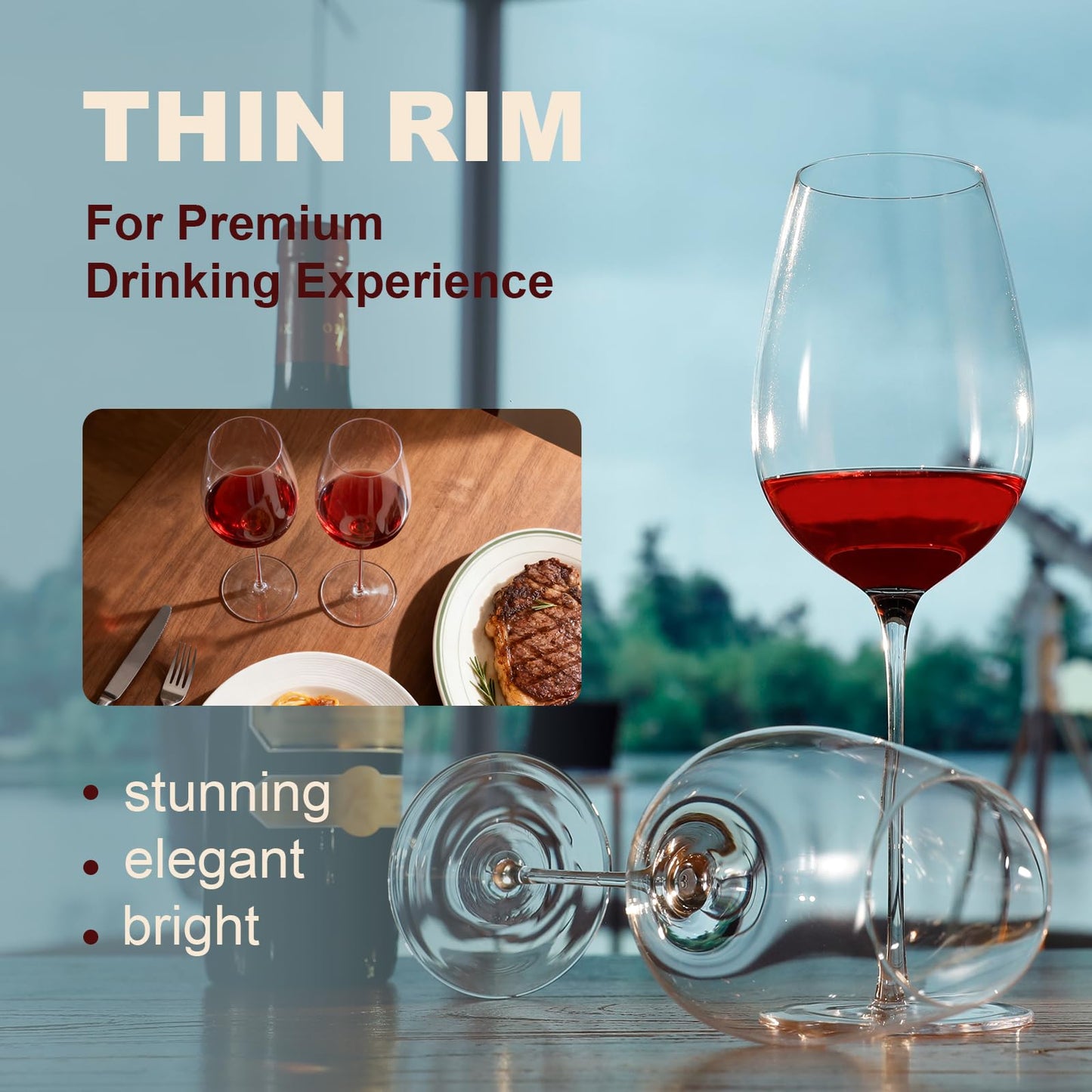 BinkMark Red Wine Glasses Set of 4 | 22oz Hand-Blown Crystal | Red Stem | Ultra-Thin Rim | For Wine Lovers, Date Nights, Anniversary Dinners | Lead-Free Certified | Gift Box