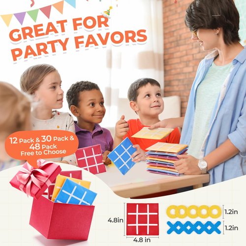 JoyCat 30 Pack Tic Tac Toe Party Favors for Kids, Felt Travel Board Games with Storage Pouch, Classroom Prizes, Goodie Bag Stuffers, Birthday Gifts for Students(Classic)