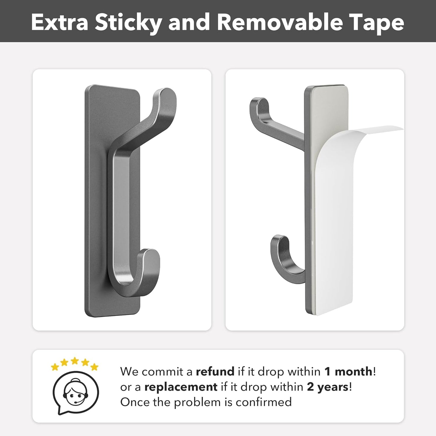Pickpiff Wall Hooks - 13LB Strong Adhesive Coat & Towel Hangers | Grey 4-Pack for Easy Organization