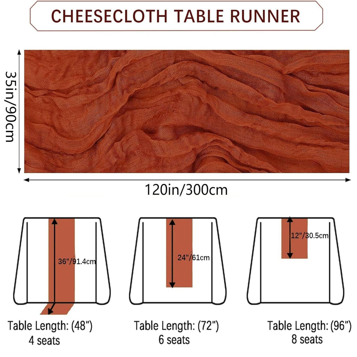 DREAMBOAT 8 Pack Terracotta Cheesecloth Table Runner 10Ft 35x120 Inch Boho Gauze Table Runner Rustic Cheese Cloth Long Table Runner for Wedding Baby Bridal Shower Birthday Party Decorations