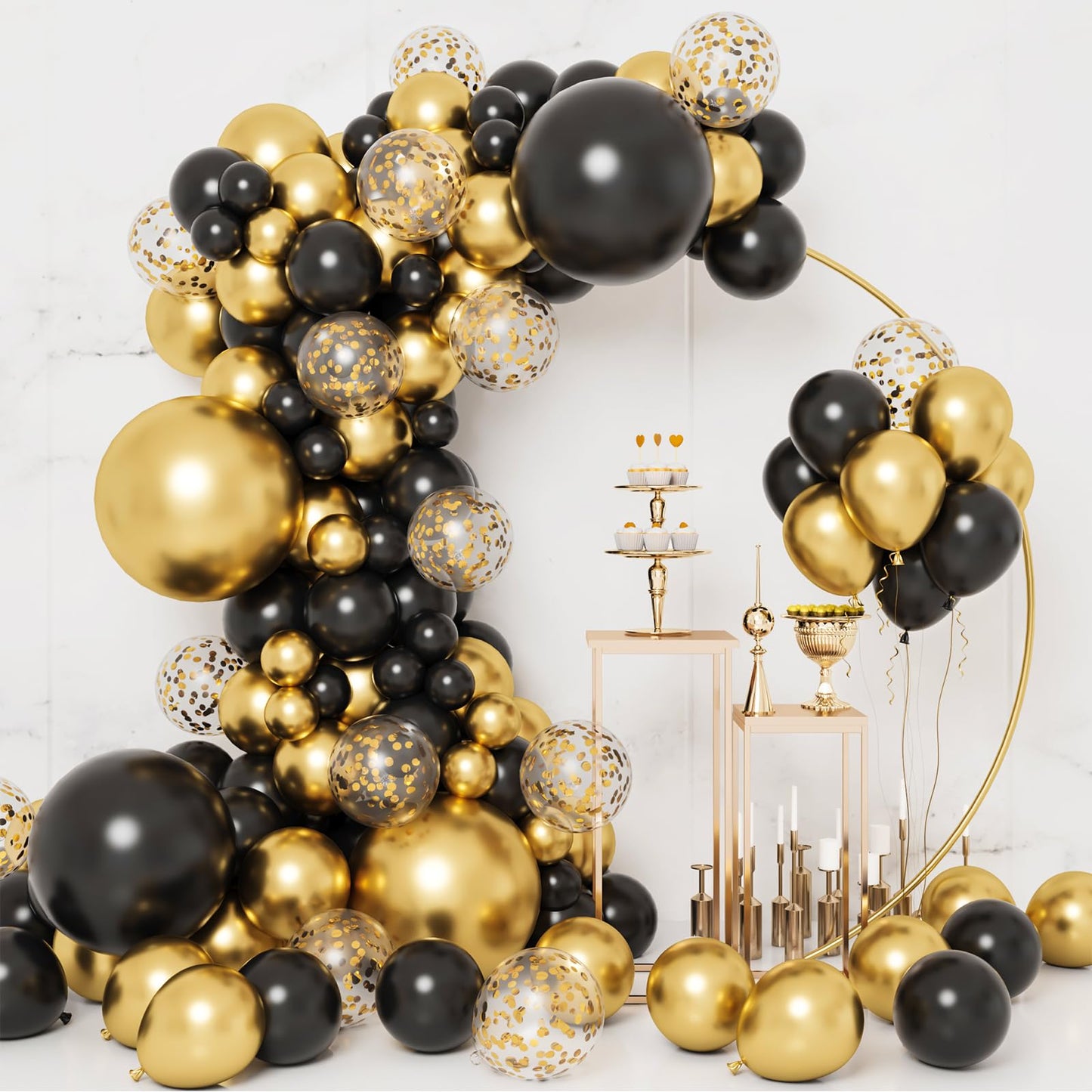 RUBFAC Black and Gold Balloons, 2026 Graduation Decorations 130pcs Black Metal Gold and Metallic Confetti Balloons Arch Kit for Class Decorations Retirement Party Wedding Birthday Anniversary
