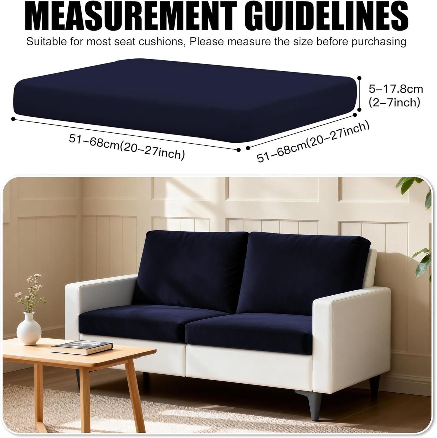 Skiennix Outdoor Cushion Covers - Stretch Elastic Slipcovers for Patio Furniture | Navy, 4-Piece Set