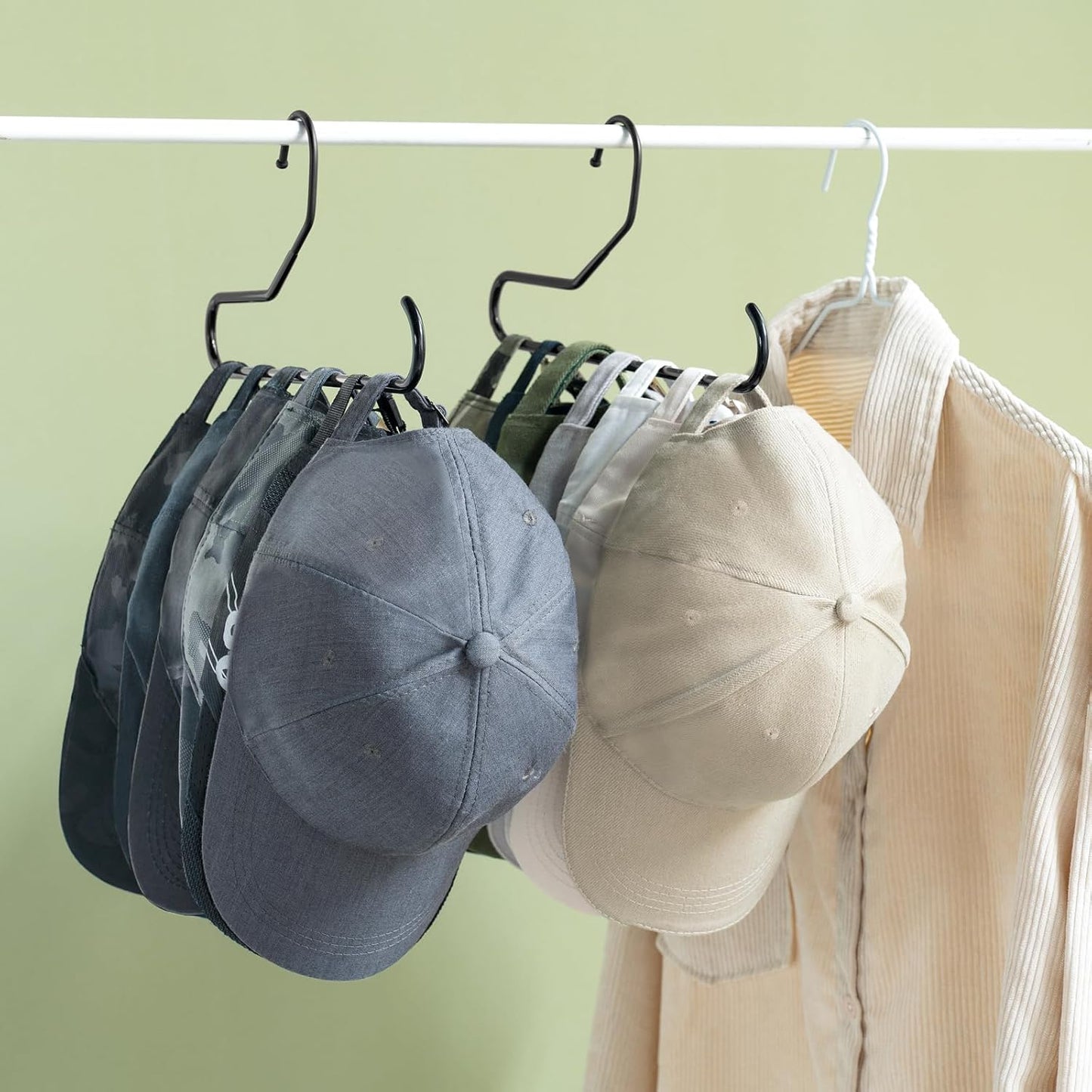 Mkono Hat Organizer - Metal Baseball Cap Rack for Closet | Holds 20 Caps, Set of 2, Black