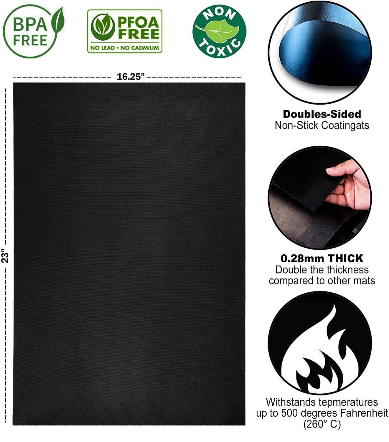 Oven Liners for Bottom of Oven – Heavy Duty Non Stick Reusable Oven Liner for Gas & Electric Ovens – Oven Mat for Bottom of Oven – Heat Resistant to 500°F, 23x16.25", 2 Pack