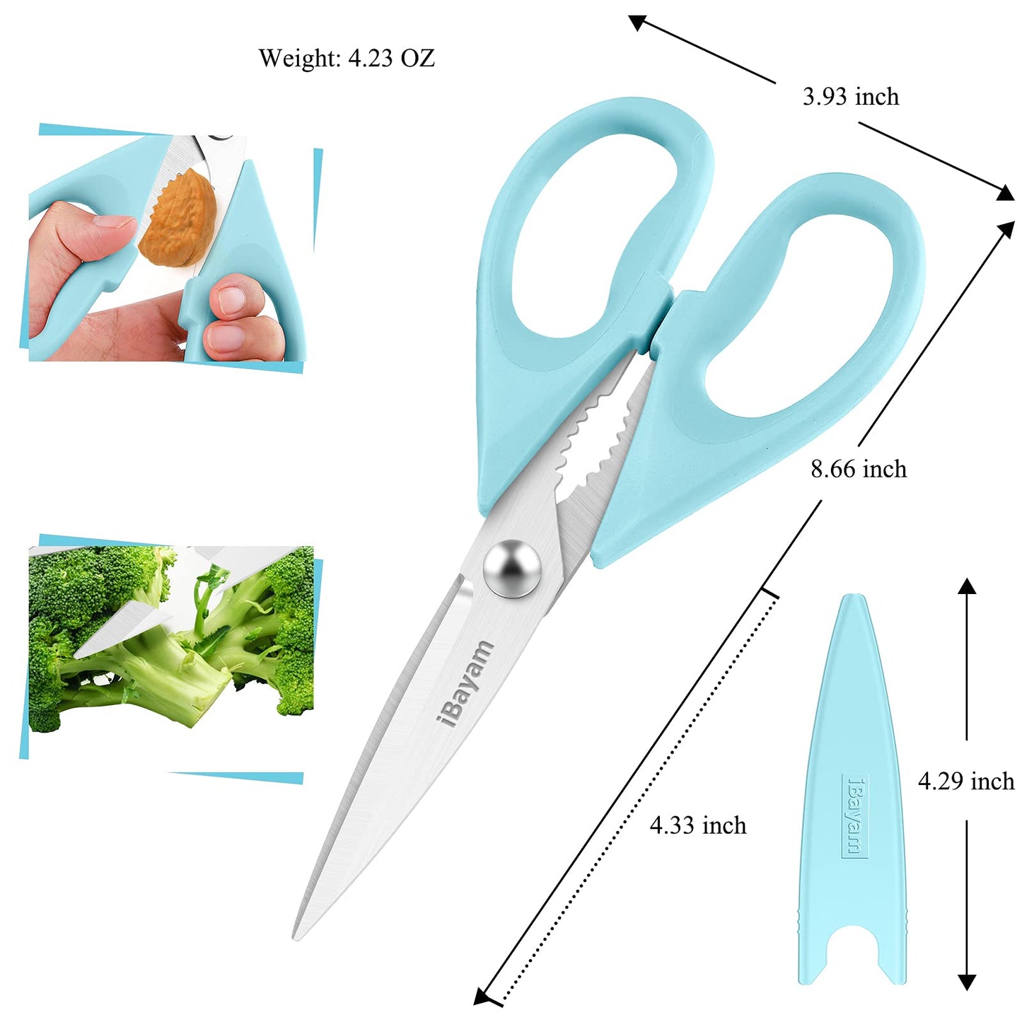 Kitchen Shears, iBayam Kitchen Scissors All Purpose Heavy Duty Meat Scissors Poultry Shears, Dishwasher Safe Food Cooking Scissor Stainless Steel Utility Scissor, 2-Pack, Light Blue, Pistachio
