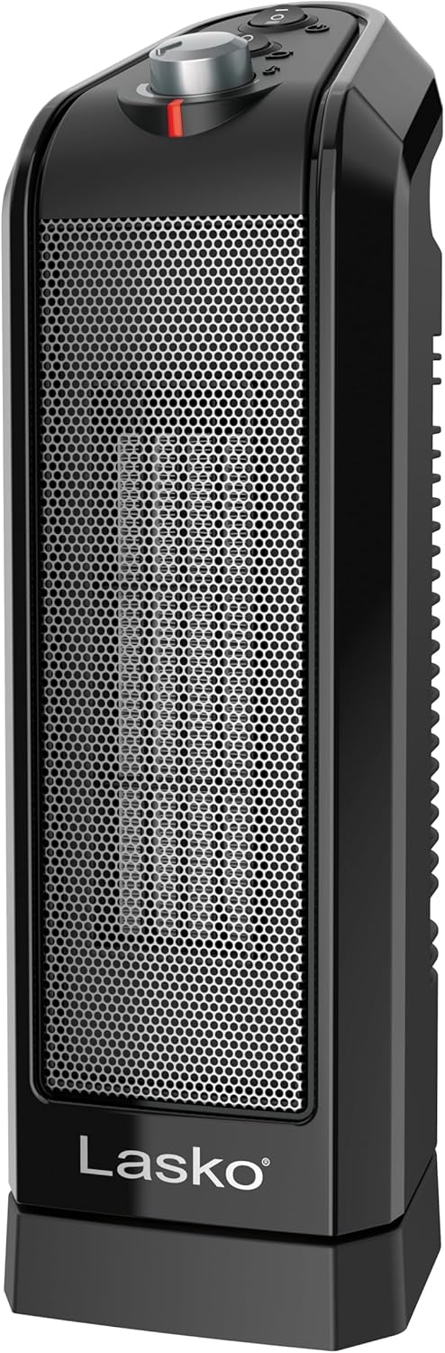 Lasko Oscillating Ceramic Tower Space Heater - 1500W with Adjustable Thermostat & Overheat Protection | 15.7 Inches, Black