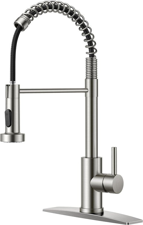 FORIOUS Kitchen Faucet - Brushed Nickel Pull Down Sprayer | Stainless Steel, Classic Design for RV & Utility Room