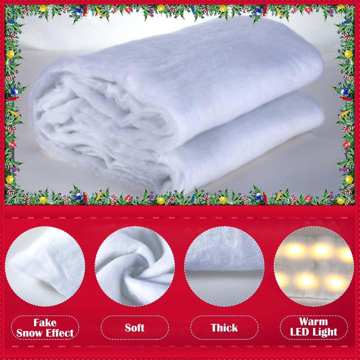 Tudomro LED Christmas Snow Blanket - Pre-Lit Village Decor for Holiday Displays | 4 ft x 13 in (Warm White, 2 Pcs)