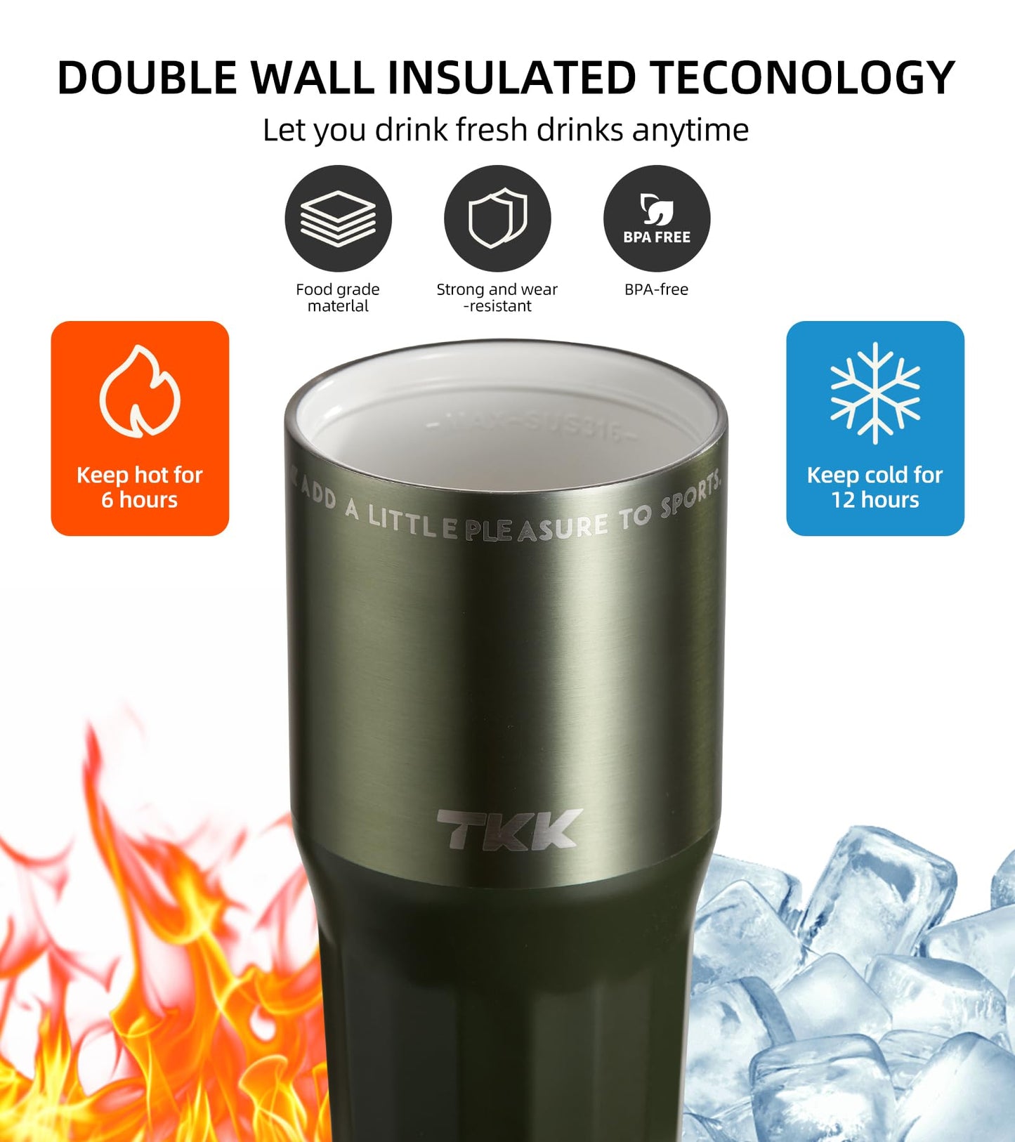 TKK 24 oz Ceramic Coated Tumbler with Straw Lid, 18/10 Stainless Steel Vacuum Tumblers, Leakproof Double Walled Car Cup with Handle & Tea Infuser& Dishwasher Safe, for Hot & Cold Drinks,Alpine Green