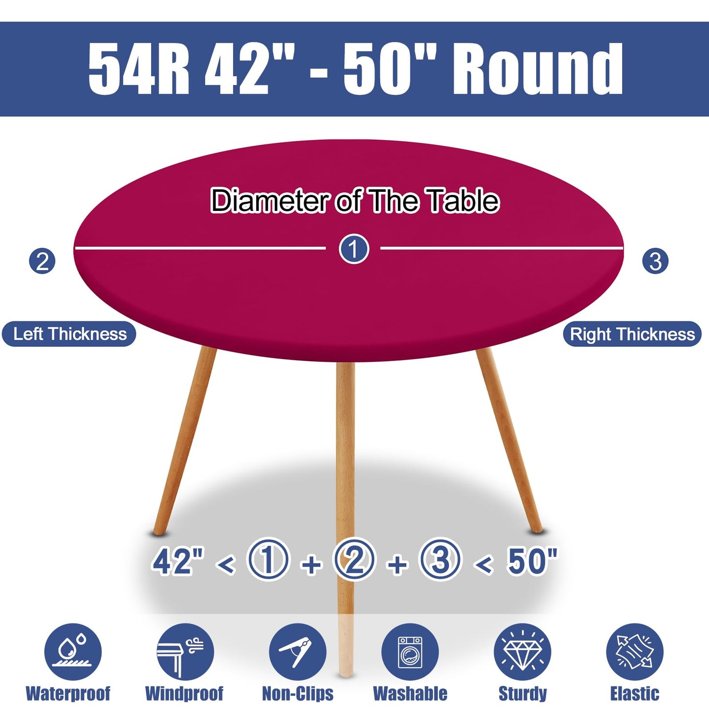 Moosfor Round Spandex Tablecloth, Elastic Fitted Waterproof Tablecloths for 42"-50" Tables, Stretch Washable Picnic Table Cover for Camping, Dining, Indoor and Outdoor, Fuchsia