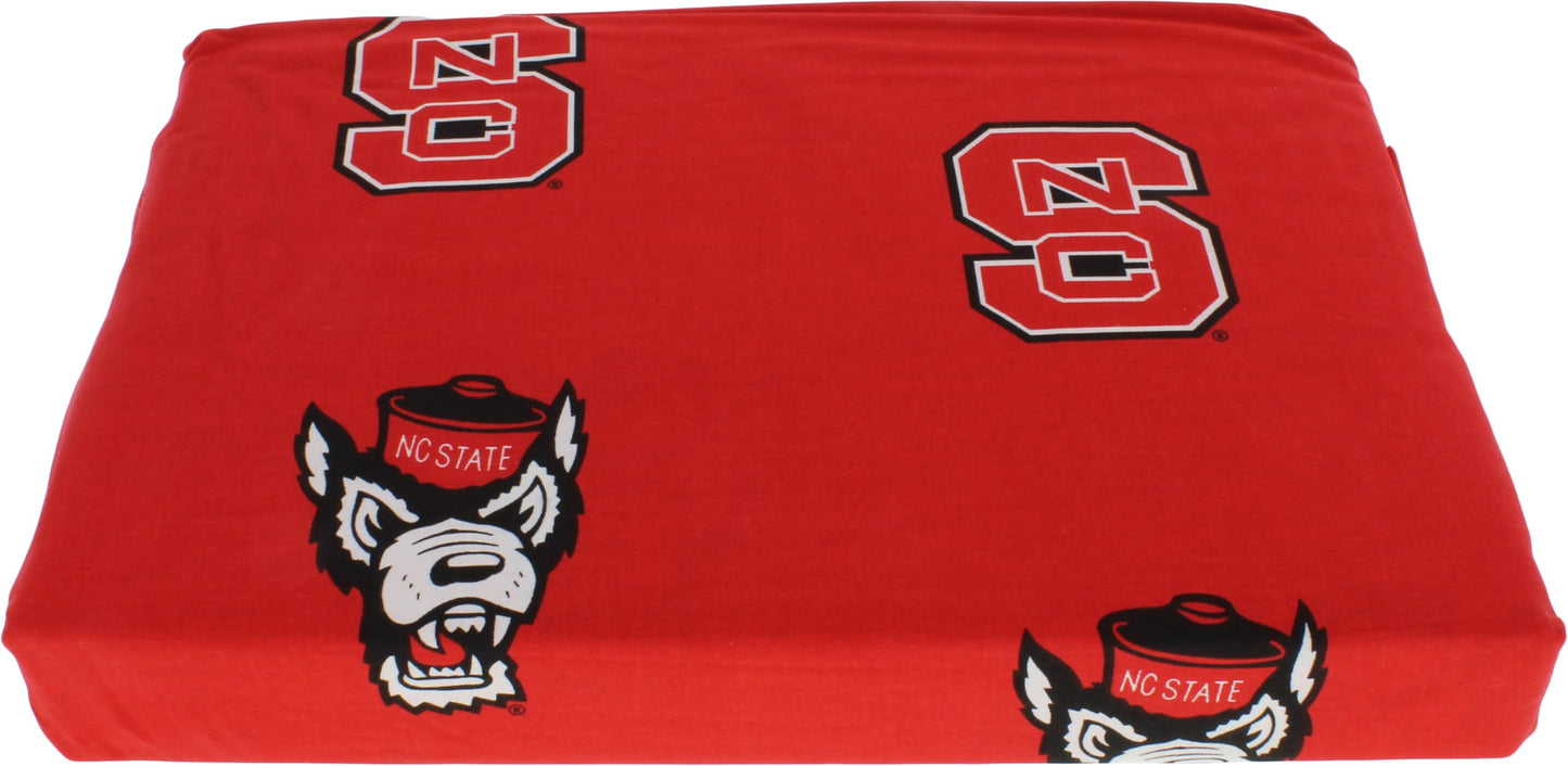 College Covers Everything Comfy North Carolina State Wolfpack Queen Sized 4 Piece Sheet Set, Team Color Background, 1 Flat Sheet, 1 Fitted Sheet, 2 Pillowcases