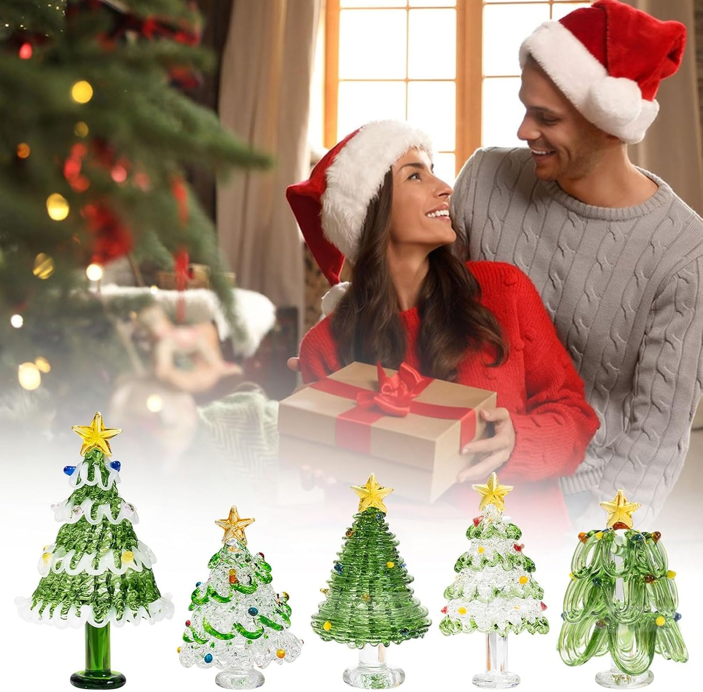 Skiennix Mini Crystal Christmas Tree Figurine - Hand Blown Glass Winter Decor for Tabletop & Mantel