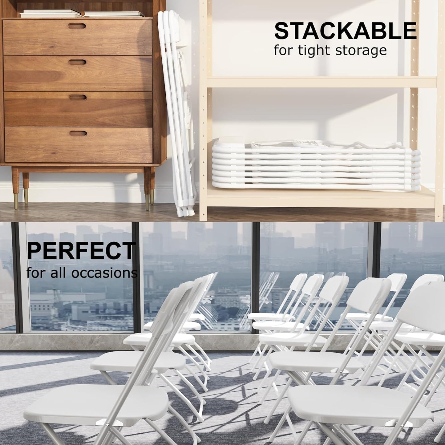White Folding Chairs 10-Pack by [Brand Name] - Portable, Stackable Plastic Seats for Events | 350lbs Capacity