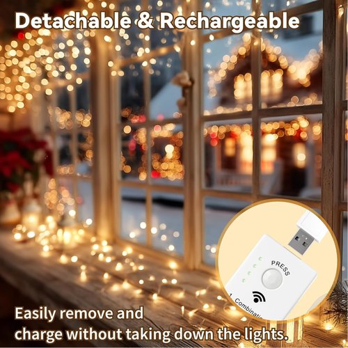 HXWEIYE Fairy Lights - Rechargeable 16FT Twinkle String Lights with Timer & 8 Modes | 50 LED Warm White Decor