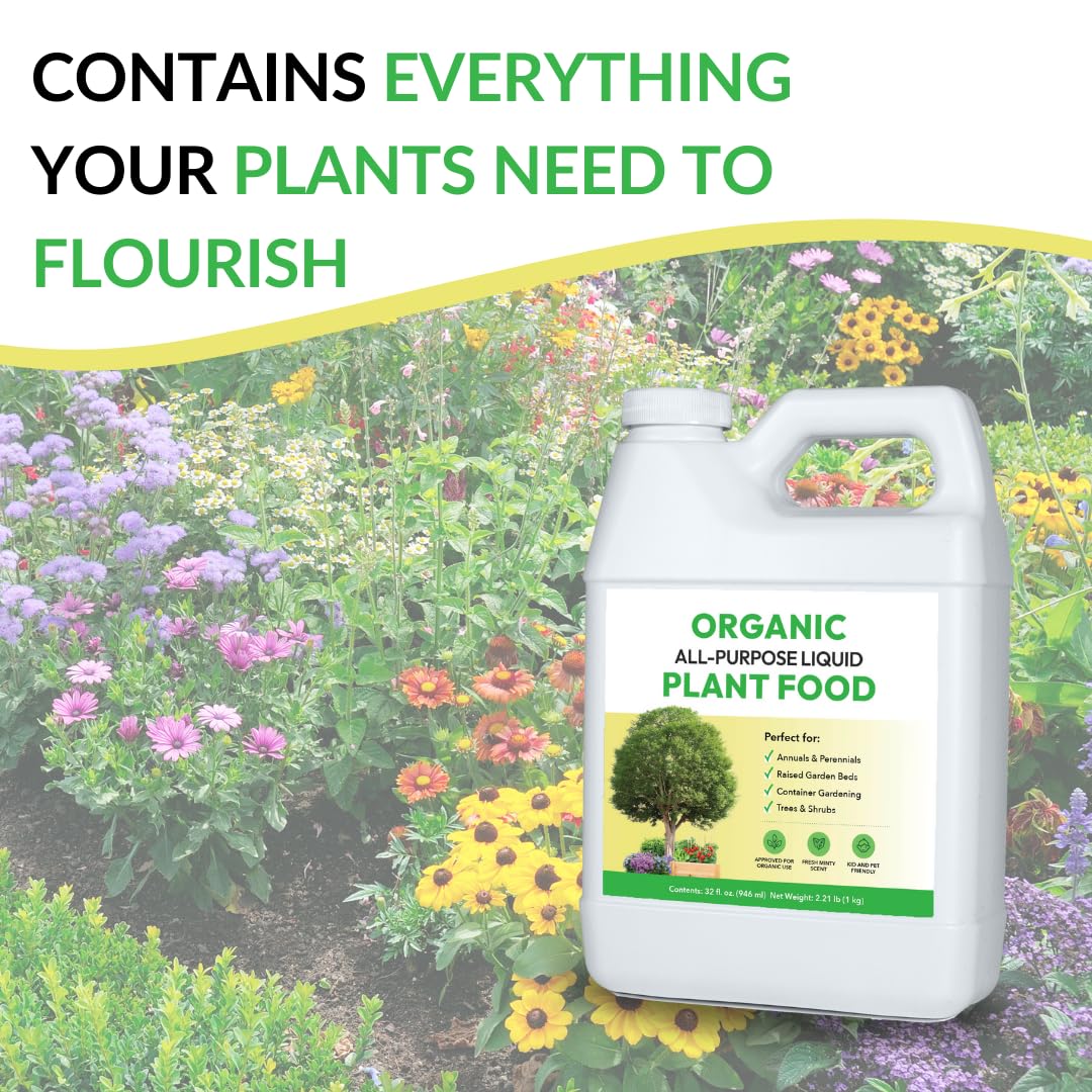Organic All-Purpose Liquid Plant Food - Concentrated Fertilizer for Outdoor Plants | 32oz Mixes to 32 Gallons