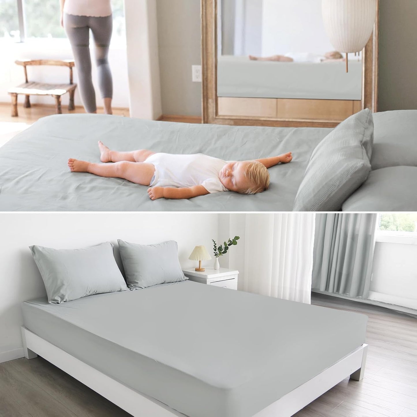Magik & Kover Twin Mattress Protector - Waterproof Bed Cover 2 Pack | Machine Washable, Deep Pocket, Grey