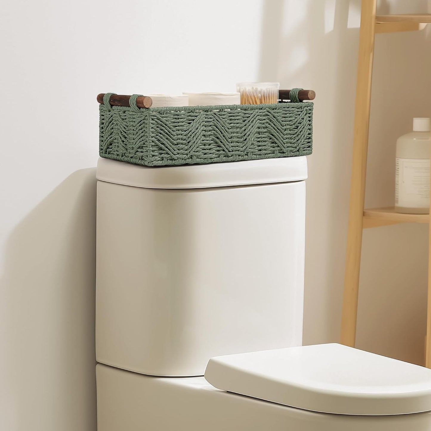 Skiennix Bathroom Baskets - Decorative Organizing Storage with Handle | Green Countertop Set