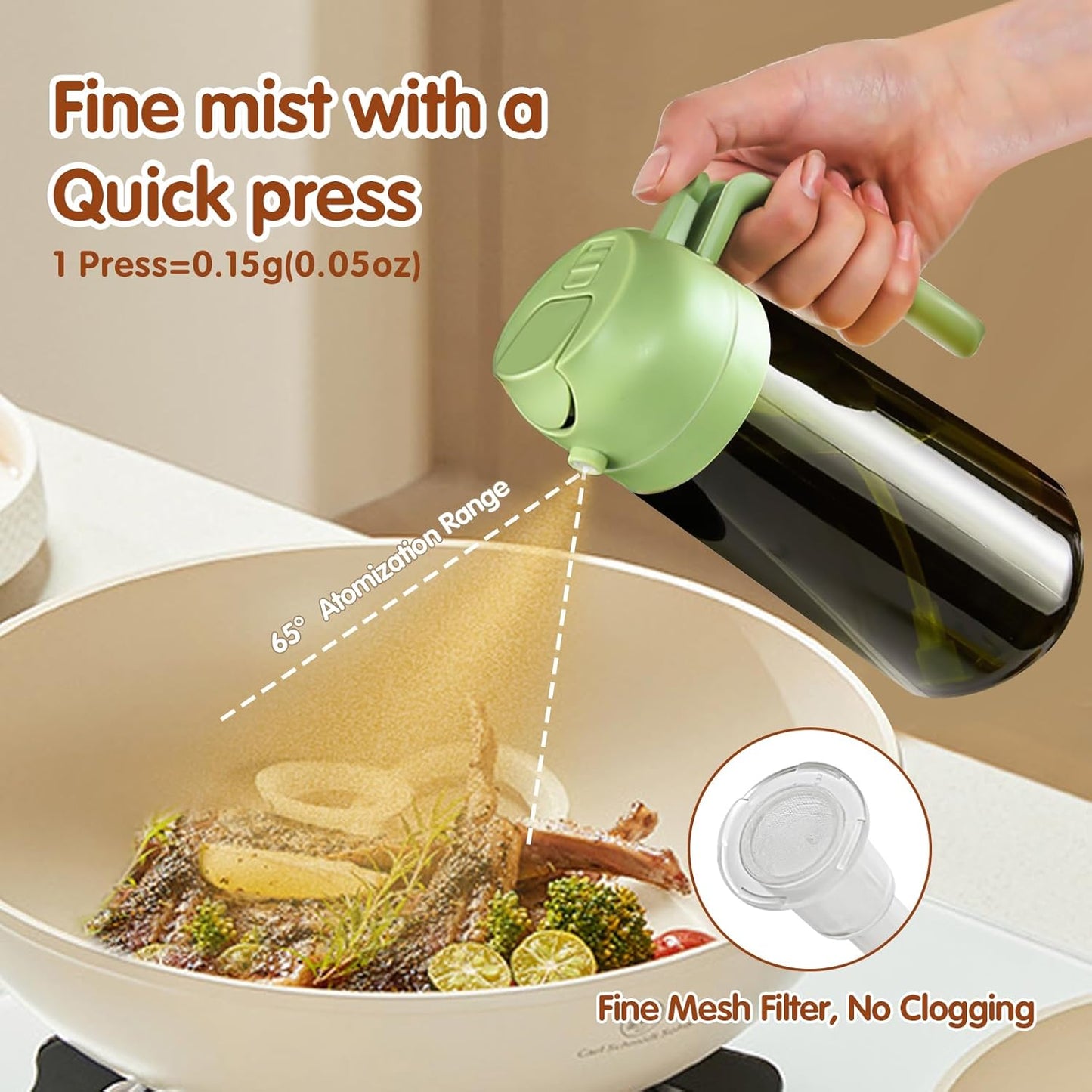 YARRAMATE Light Blocking Oil Sprayer - 16oz Food-Grade Olive Oil Dispenser Bottle | Premium Dark Green Glass for Cooking & BBQ