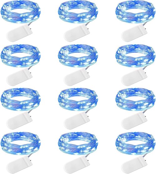 Brightown LED Fairy Lights - 12 Pack Battery Operated, Waterproof Silver Wire - 7 Feet, Blue & White for Weddings, Parties, and Decor