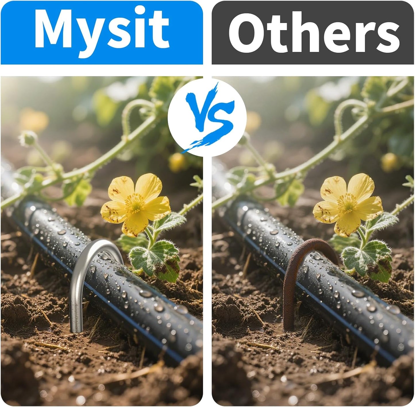 MySit 6-Inch U-Shaped Garden Stakes - Heavy Duty 11 Gauge Galvanized Landscape Staples for Soaker Hoses & Fencing