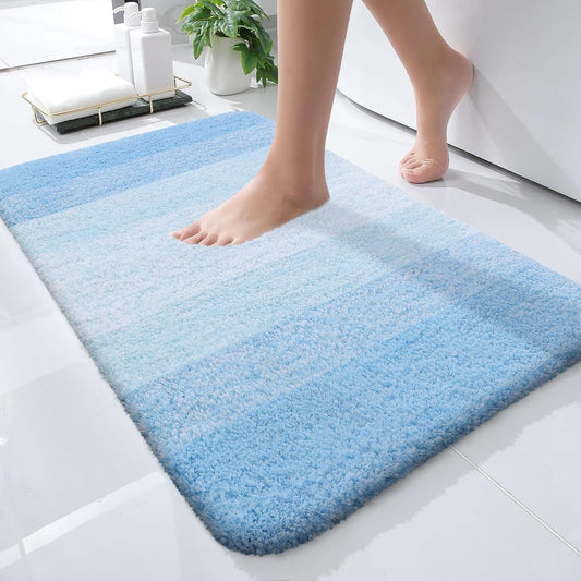 OLANLY Bath Rugs Mat - Extra Soft Microfiber, Quick Dry, Machine Washable - 24x16, Sky Blue