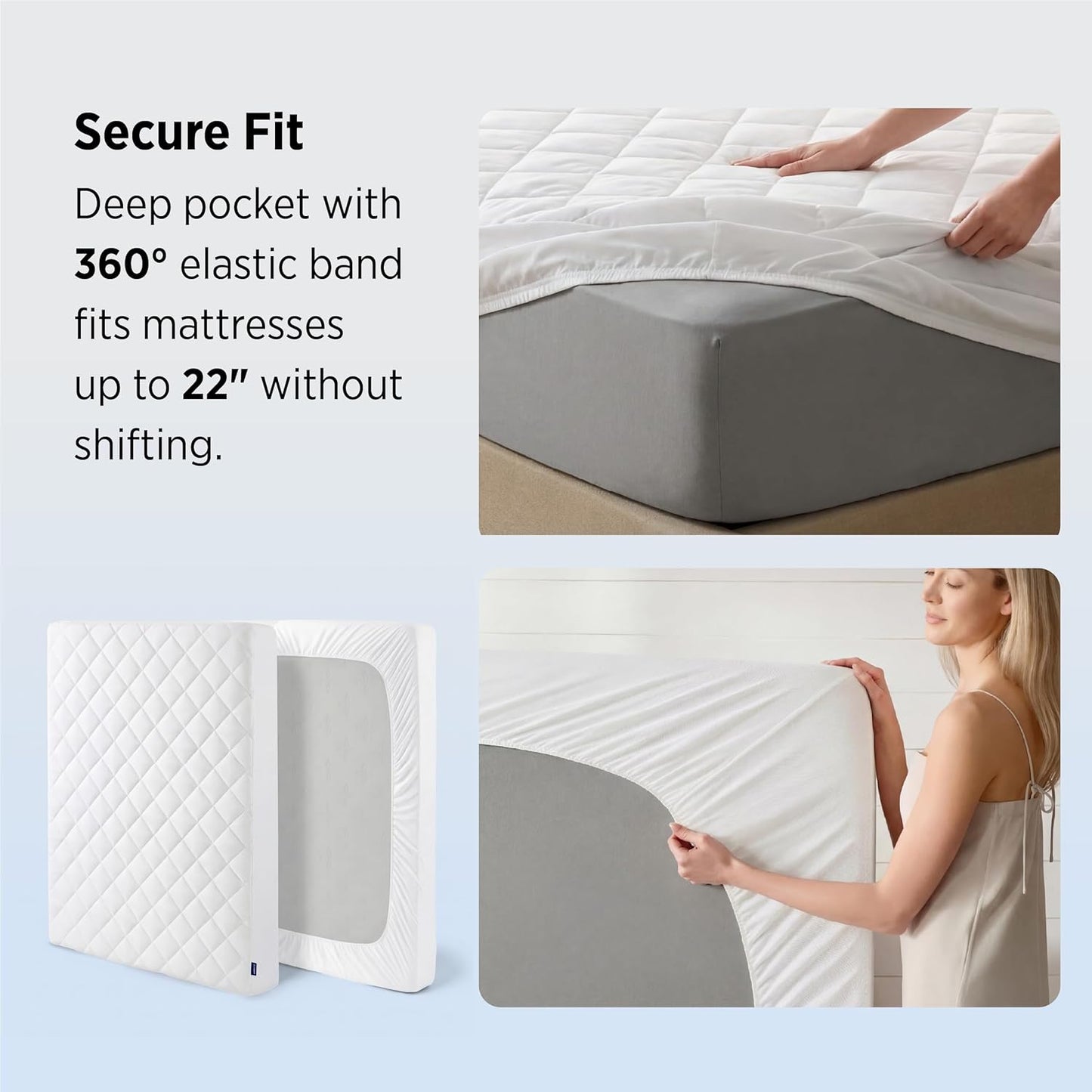 Bedsure Queen Mattress Protector - Quilted Waterproof Design with Deep Pocket Up to 22 Inches - Soft & Breathable White Bed Cover