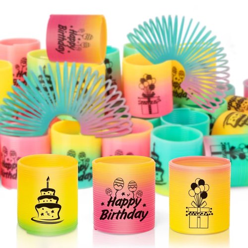 CLEVERZONE 36 Pack Spring Rainbow Magic Fidget Stress Coil Mini Springs Bulk Toys Party Favor For Kids Birthday Carnival Prize Goodie Bag Stuffers For Boys Girls (Birthday)
