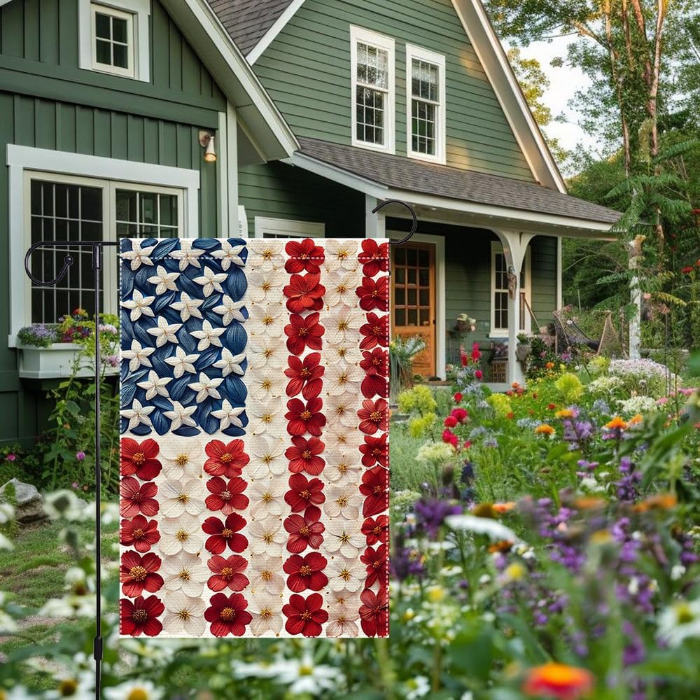 Patriotic Garden Flag by Memorial Day - Double-Sided Burlap Decoration for 4th of July | 12x18 Inch