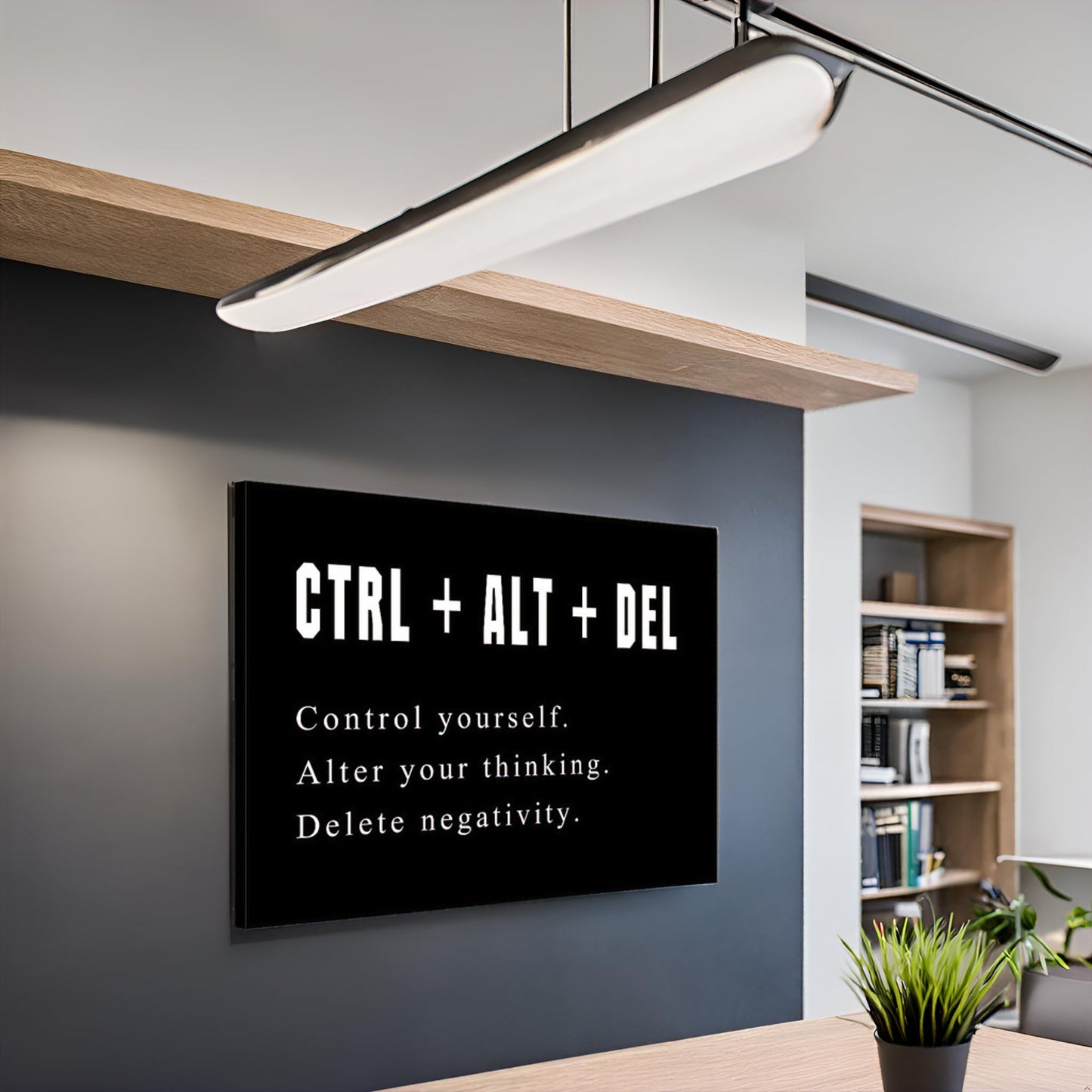 Large Black Motivational Wall Art Artwork Motto Control Alt Delete Office Positive Quotes Canvas Print Inspirational for Office Living Room Home Decor Framed 20x28inch