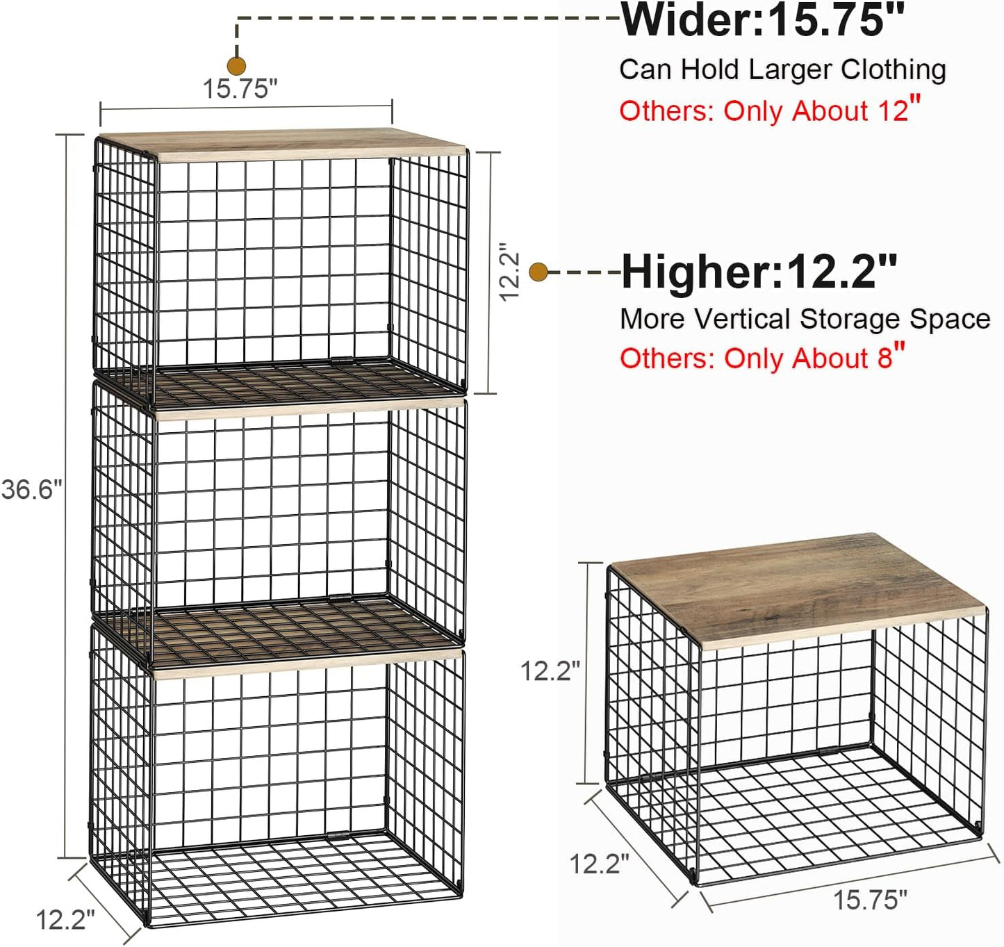Skiennix Closet Organizer Set - Stackable Storage Shelves for Clothes & Sweaters | Space-Saving Design, Set of 3