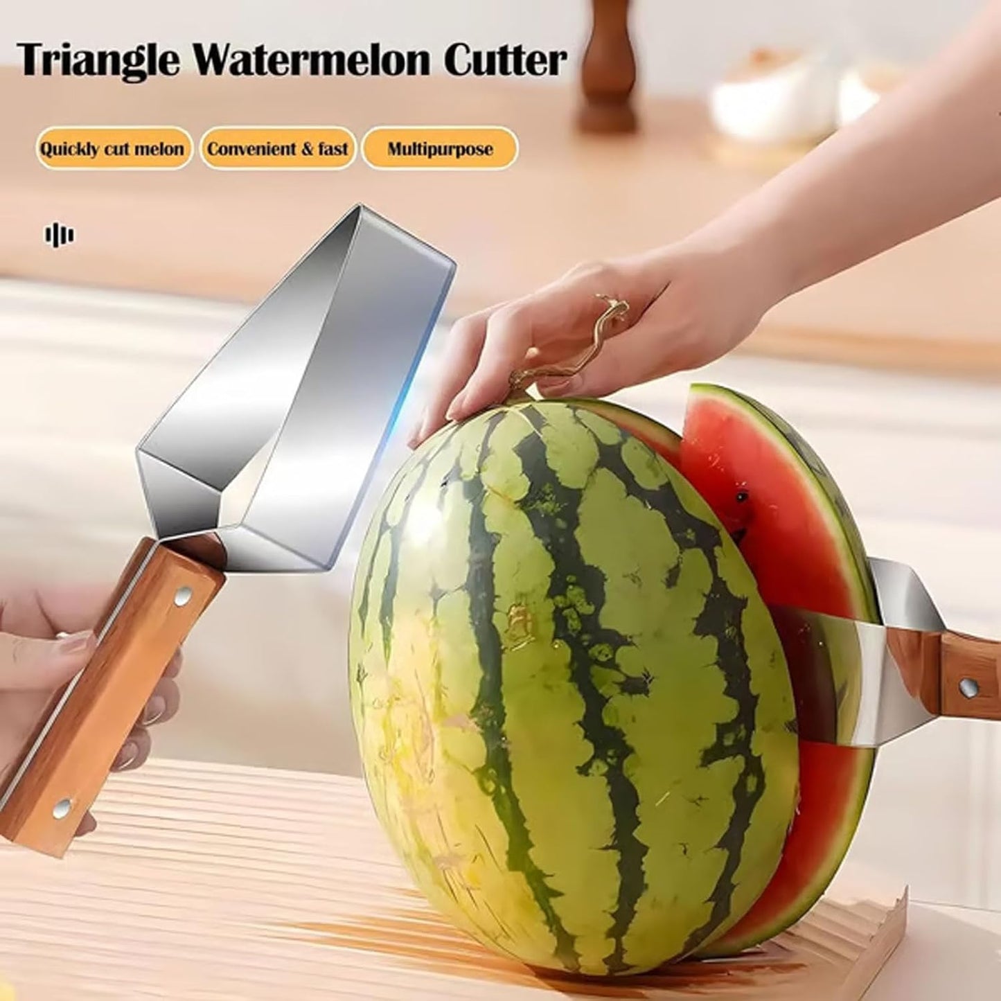 Skiennix Watermelon Cutter - Stainless Steel Slicer with Wooden Handle | Perfect Kitchen Gadget (1pc)