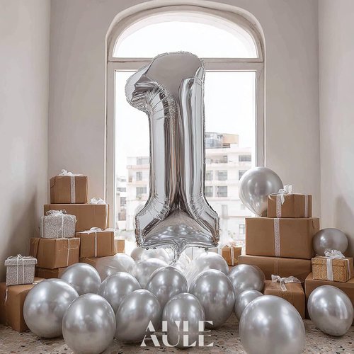 AULE 40-Inch Silver Foil Number Balloon | Jumbo 0-9 for Birthday & Anniversary Celebrations