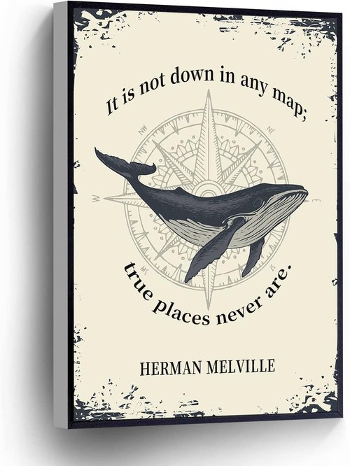 Herman Melville Canvas Print - Moby Dick Quote Wall Art | Framed 8" X 12" Decor for Home & Office