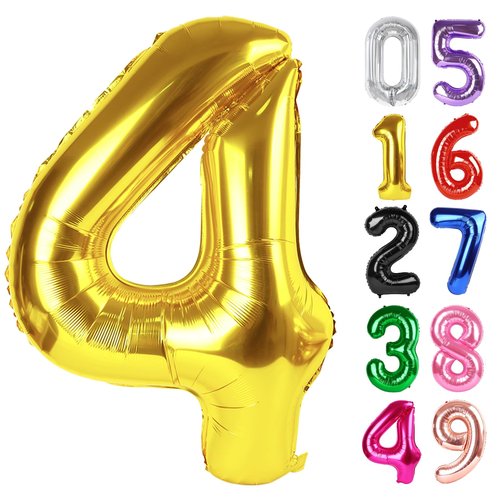 Gold Number 4 Balloon 40 Inch, 4th Birthday Party Decorations for Children, Giant 4 Foil Balloon for Party Supplies
