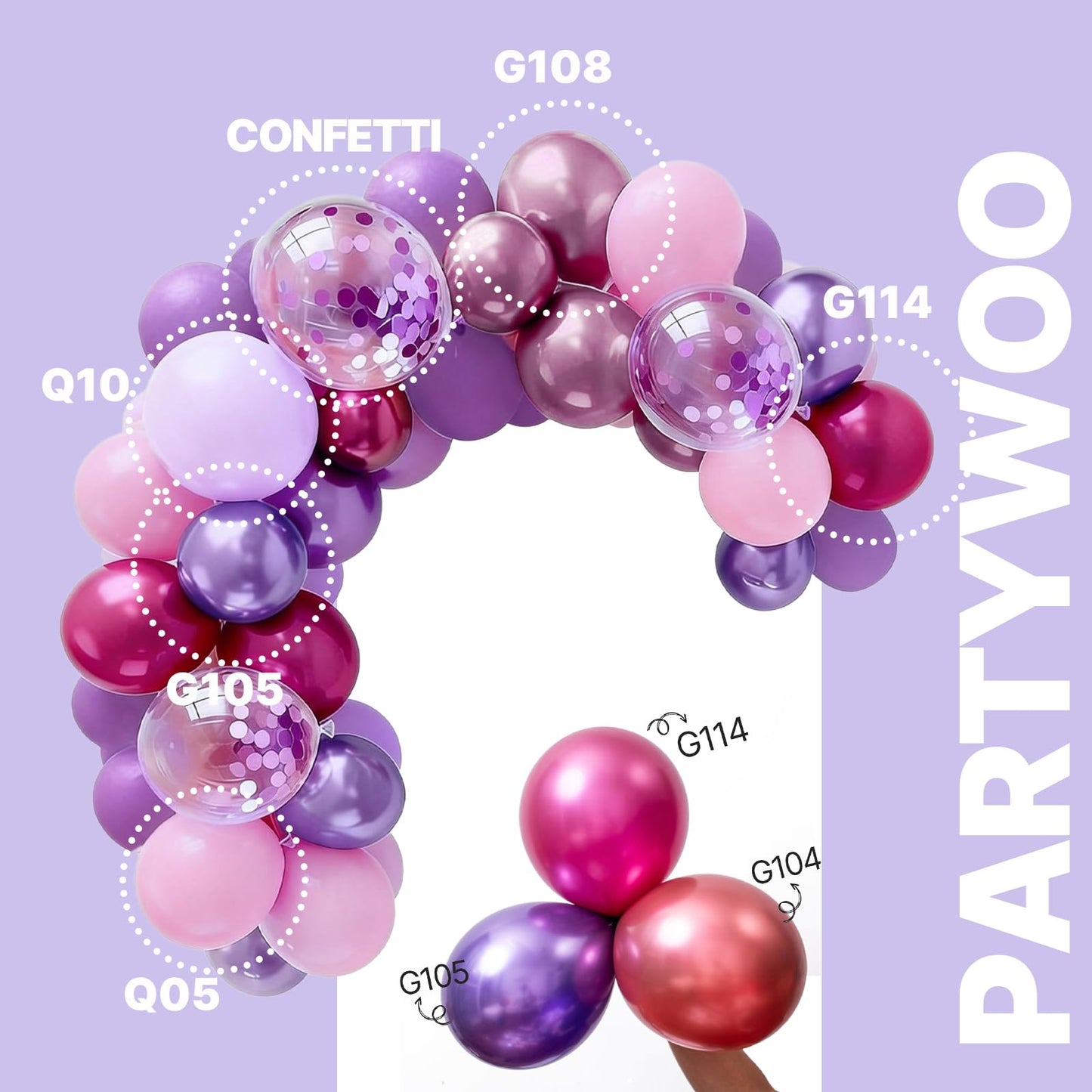 PartyWoo Pink and Purple Balloons 66pcs 12 Inch Baby Pastel Light Metallic Pink Light Purple Lavender Lilac Confetti Balloons for Baby Shower Princess Butterfly Birthday Party Decorations