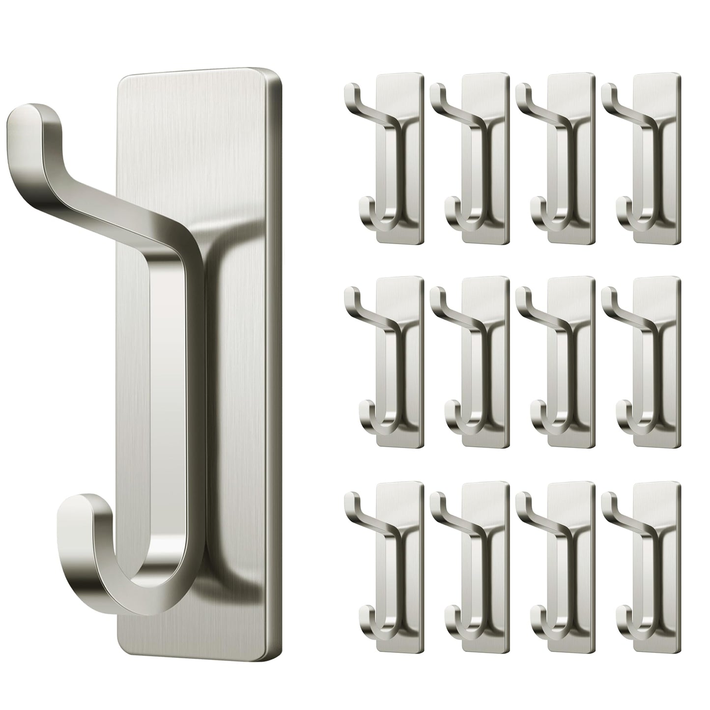 pickpiff Wall Hooks for Coat and Towel: 13LB Strong Adhesive Door Hanger Stick on, Brushed Nickel,12 Pack