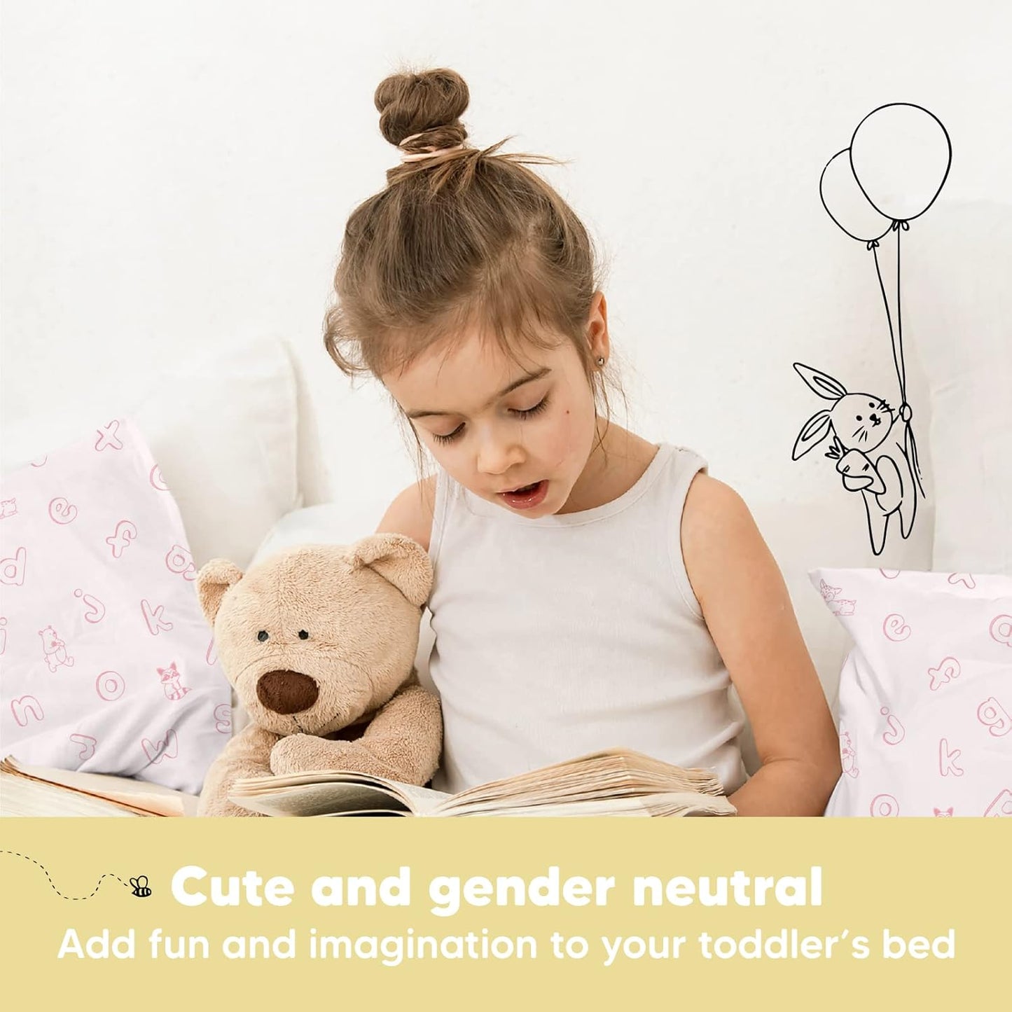 My Little Dreamy Toddler Pillow - Organic Cotton Travel Bed Pillow with Soft Pillowcase | 13x18, Machine Washable, Ages 2-5 (ABC Land Rose)
