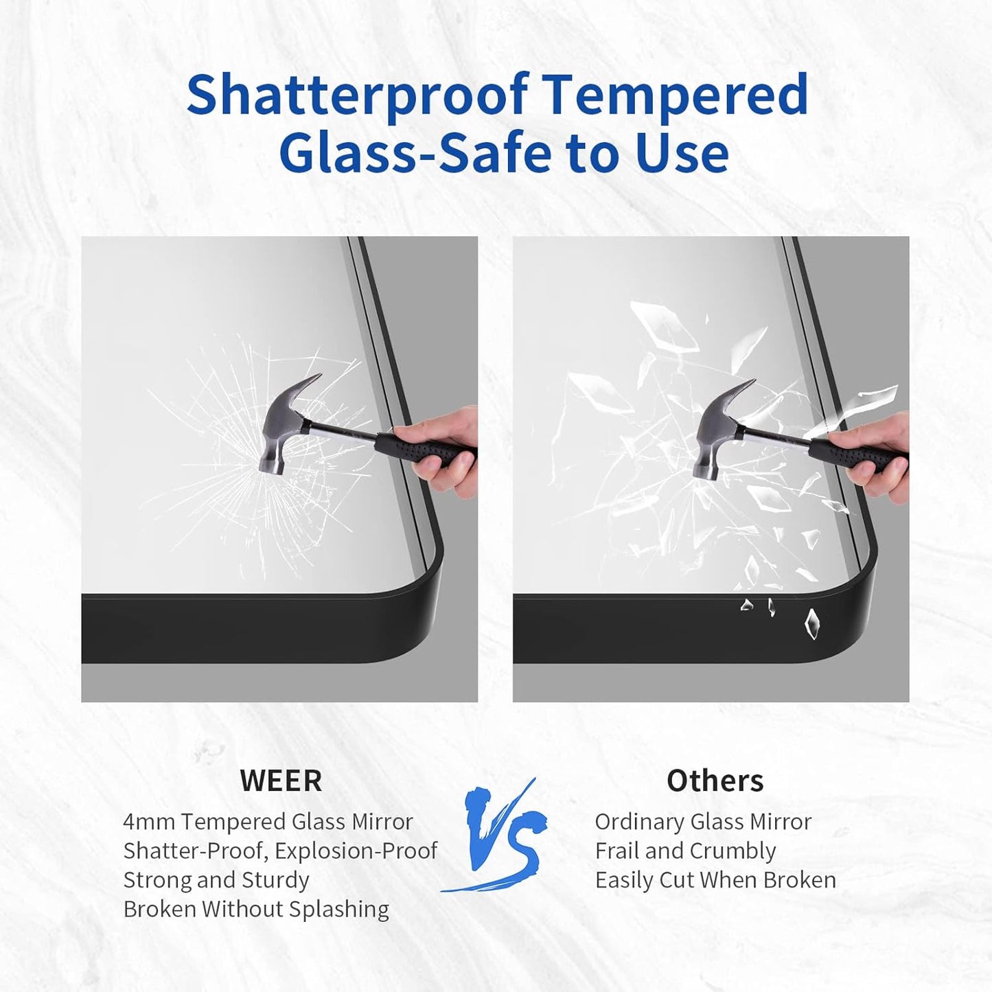 WEER Black Metal Frame Bathroom Mirror - 55x30 Inch Rounded Rectangle | Anti-Rust Tempered Glass, Versatile Hanging Options