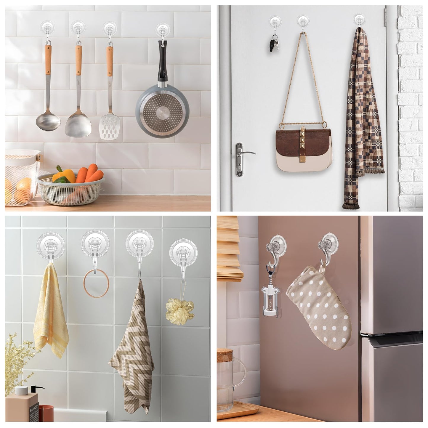 KORCCI Suction Cup Hooks for Shower-Max Load 10 LB, No Trace, Reusable & Removable, Small Clear Suction Hooks, for Tile, Glass, Window, Kitchen, Bathroom, Christmas Decor, Wreath, Lights, 2 Pack