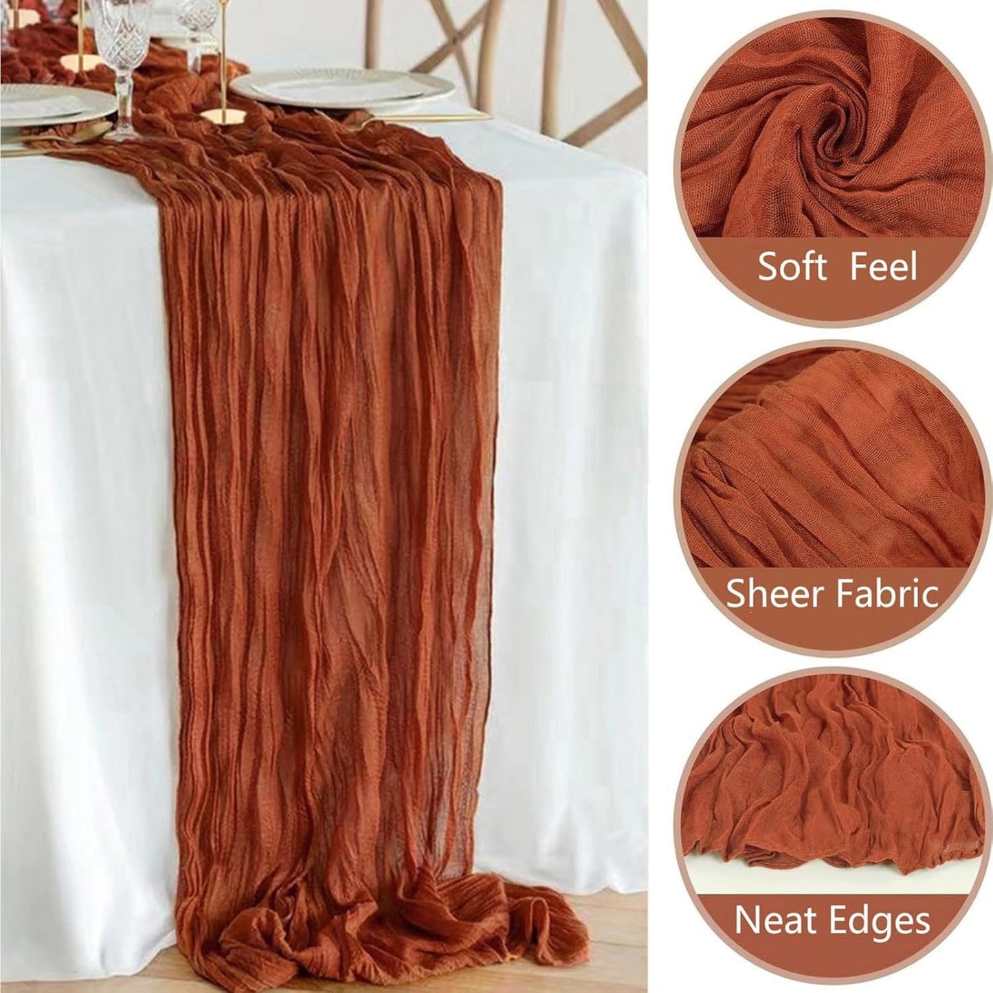 DREAMBOAT 8 Pack Terracotta Cheesecloth Table Runner 10Ft 35x120 Inch Boho Gauze Table Runner Rustic Cheese Cloth Long Table Runner for Wedding Baby Bridal Shower Birthday Party Decorations