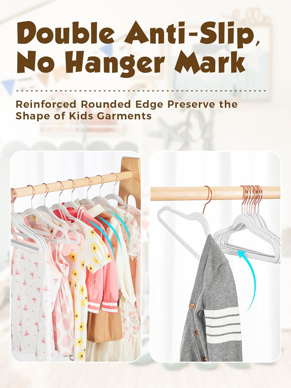 Smartor Kids Velvet Hangers - 50 Pack Premium Non-Slip Felt Hangers for Toddler Clothes | 14 Inch White with Rose Gold Hook