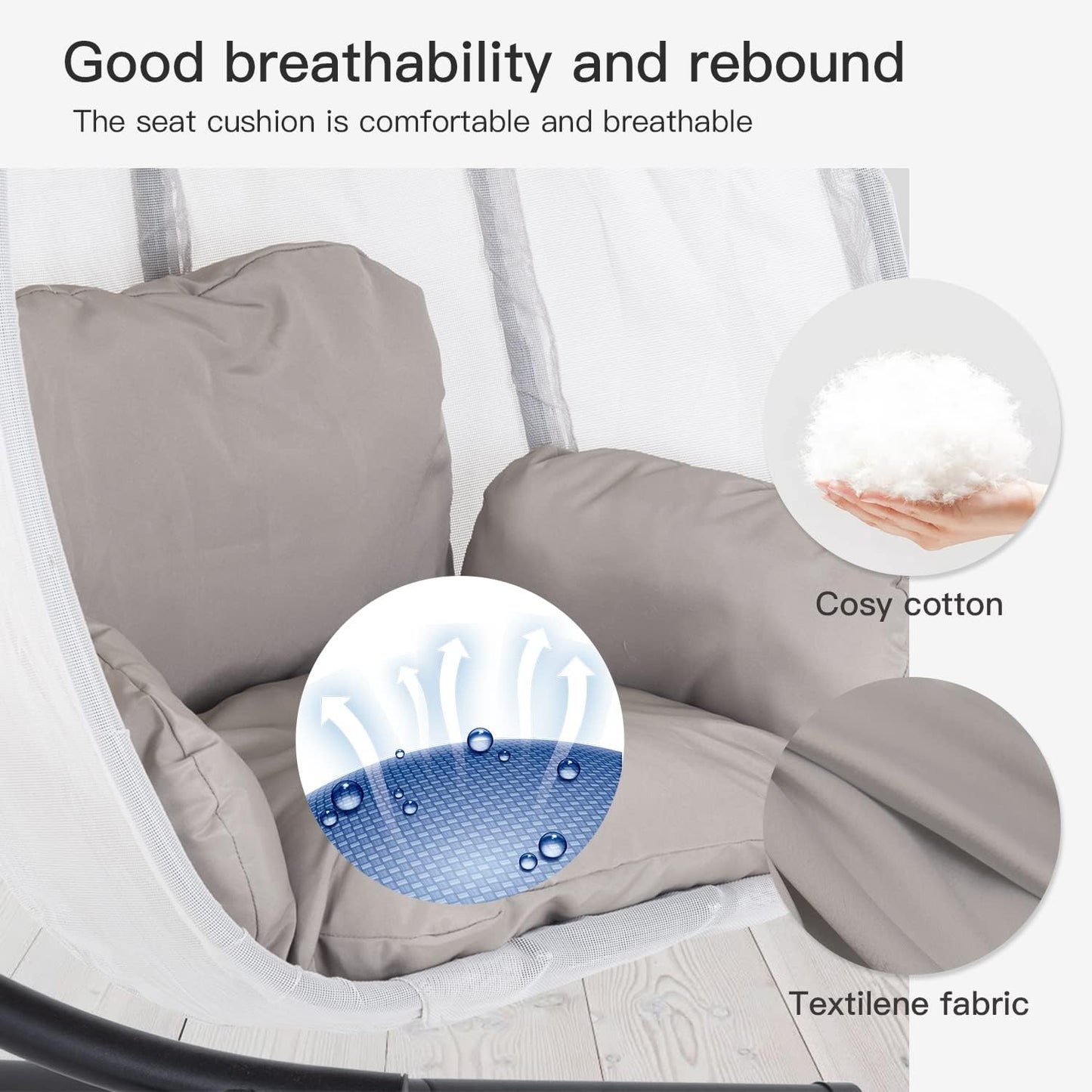 Skiennix Swing Egg Chair - Comfortable Hammock Chair with Metal Stand & Cushion - Gray, 400LBS Capacity