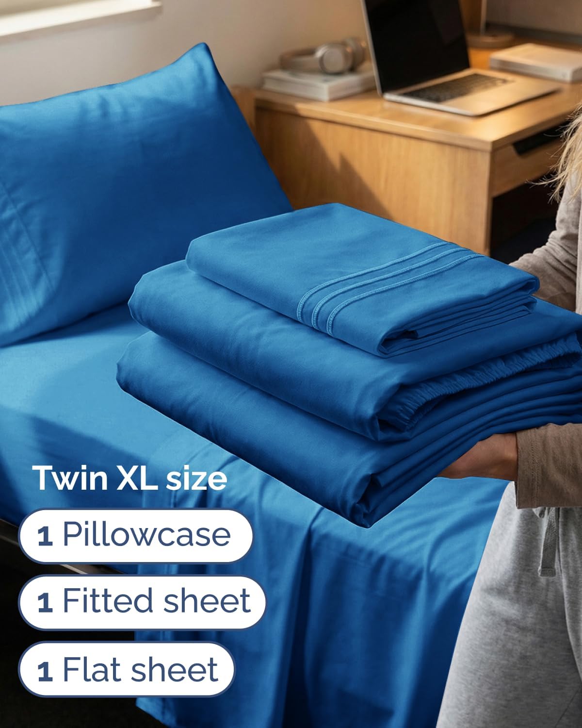 Royal Blue Twin XL Sheet Set by [Brand Name] - Comfy, Breathable & Cooling 3-Piece Bedding - Deep Pockets, Soft & Wrinkle-Free