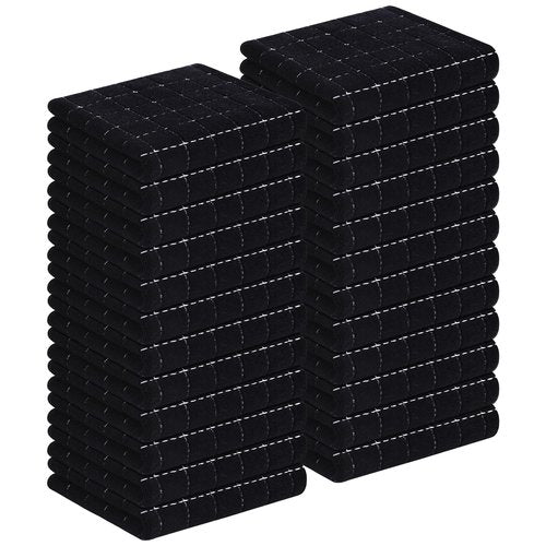 Homaxy 100% Cotton Terry Kitchen Towels(Black, 13 x 28 inches), Checkered Designed, Soft and Super Absorbent Dish Towels, 24 Pack
