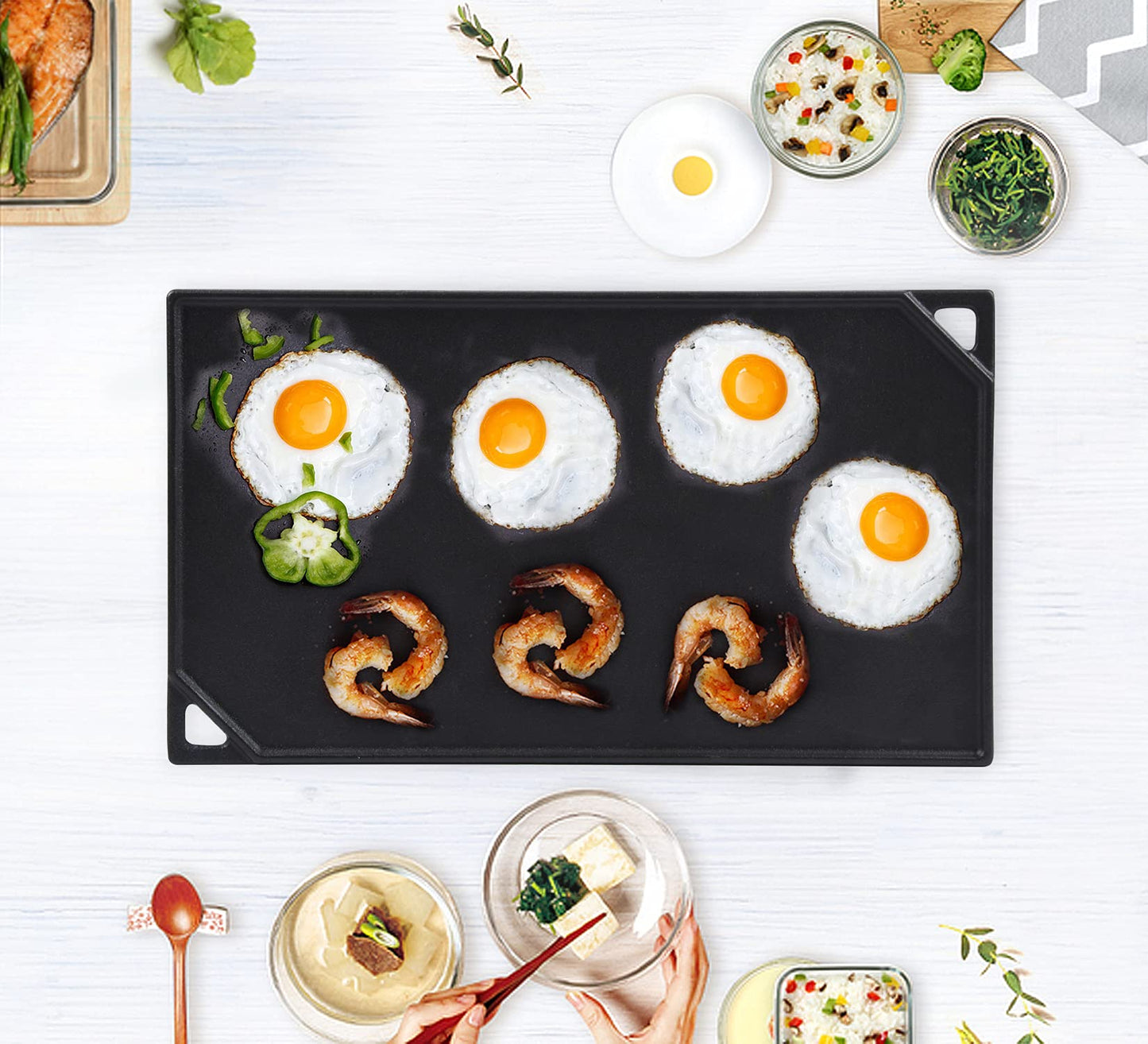 GasSaf Cast Iron Reversible Griddle, 16.5 Inch x 9.5 Inch Double Sided Grill Pan Perfect for Gas Grills and Stove Top