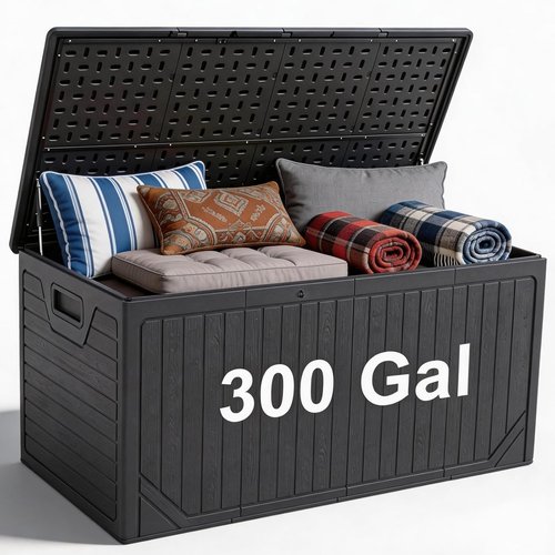 300 Gallon Outdoor Deck Box by [Brand Name] - Waterproof Thick Resin Storage for Patio & Garden (Black)